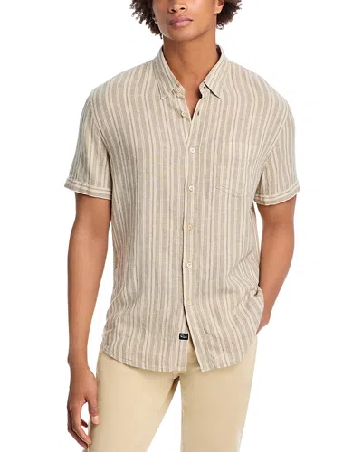 Rails Carson Relaxed Fit Short Sleeve Linen Shirt In Almond Mauve Stripe