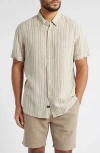 Rails Carson Relaxed Fit Short Sleeve Linen Shirt In Almond Mauve Stripe