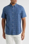 Rails Carson Short Sleeve Stretch Linen Blend Button-up Shirt In Blue