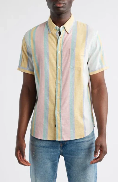 Rails Carson Stripe Short Sleeve Stretch Linen Blend Button-up Shirt