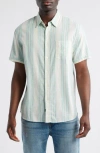 Rails Carson Stripe Short Sleeve Stretch Linen Blend Button-up Shirt In Gray