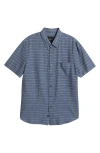 Rails Carson Stripe Short Sleeve Stretch Linen Blend Button-up Shirt In Homespun Border Blue