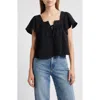 Rails Casie Split Neck Flutter Sleeve Top In Black