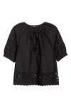 Rails Catalene Embroidered Eyelet Cotton Peasant Top In Black
