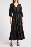 Rails Caterine Stripe Tiered Linen Blend Maxi Dress In Black