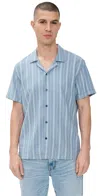 Rails Cayman Relaxed Fit Short Sleeve Linen Camp Shirt In Coastal Blue Stripe