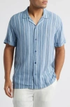 Rails Cayman Relaxed Fit Short Sleeve Linen Camp Shirt In Coastal Blue Stripe