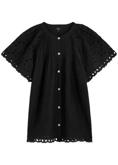 Rails Cerise Eyelet-embroidered Cotton Blouse In Black