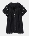 Rails Cerise Eyelet Flutter-sleeve Blouse In Black