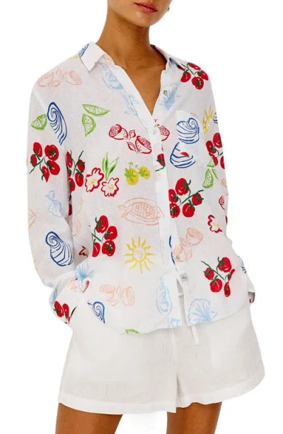 Rails Charli Antipasti Print Linen Blend Button-up Shirt In White