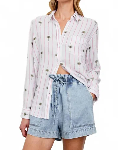 Rails Charli Button Down Shirt In Pink Palms Print In Blue