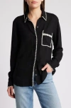 Rails Charli Embroidered Edge Button-up Shirt In Black Blanket Stitch