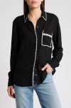 Rails Charli Embroidered Edge Button-up Shirt In Black Blanket Stitch
