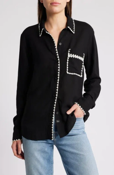 Rails Charli Embroidered Edge Button-up Shirt In Black Blanket Stitch