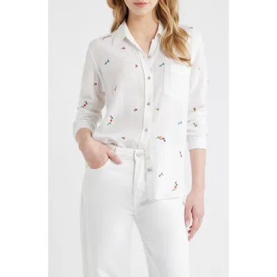 Rails Charli Embroidered Linen Blend Button-up Shirt In White