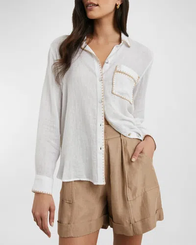 Rails Charli Linen Button-front Shirt In White Blanket Stich