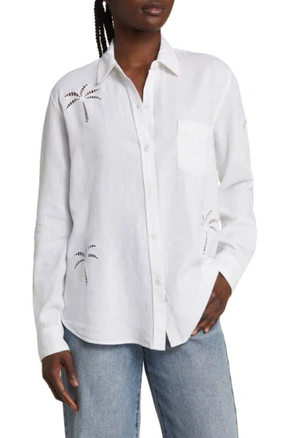 Rails Charli Palm Eyelet Linen Blend Button-up Shirt In White Palm Tree Eyelet