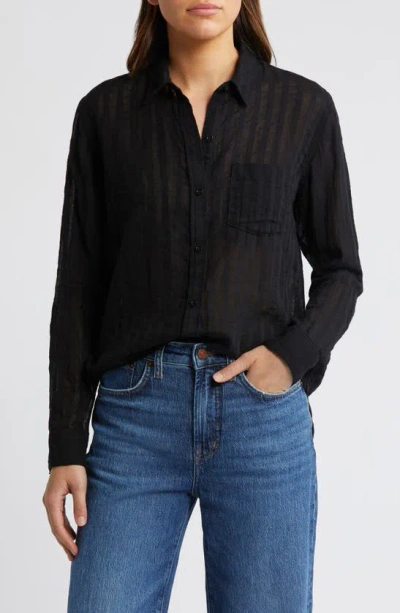 Rails Charli Shadow Stripe Cotton Button-up Shirt In Black Shadow Stripe