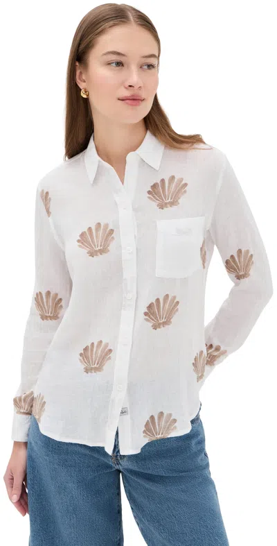 Rails Charli Seashell Print Linen Blend Button-up Shirt In Taupe Seashells In White