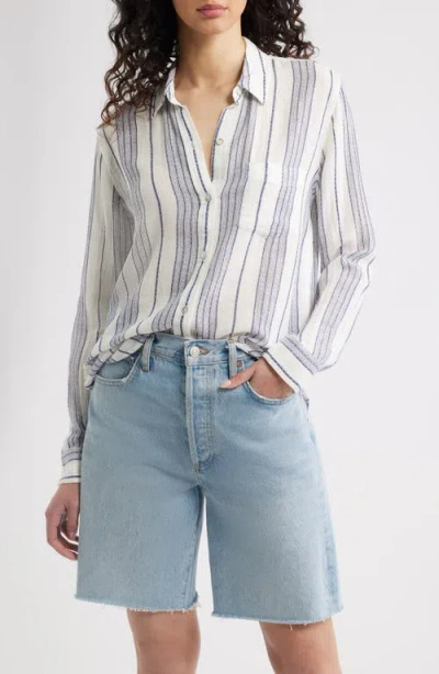 Rails Charli Stripe Linen Blend Button-up Shirt In Blue