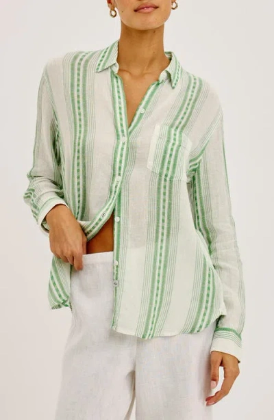 Rails Charli Stripe Linen Blend Button-up Shirt In Green