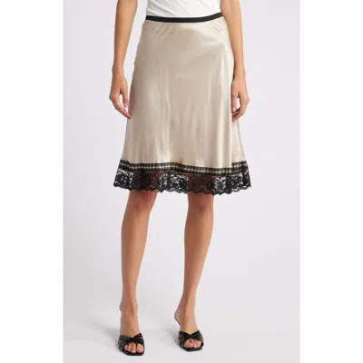 Rails Cherry Lace Trim Satin Slip Skirt In Champagne