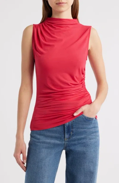 Rails Christen Ruched Mock Neck Top In Red