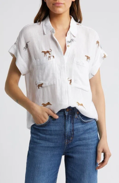 Rails Cito Cheetah Print Short Sleeve Linen Blend Button-up Shirt In Safari Cheetah