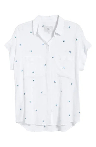 Rails Cito Floral Embroidered Linen Blend Button-up Shirt In White