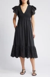 Rails Clementine Eyelet Trim Midi Dress In Black Eyelet