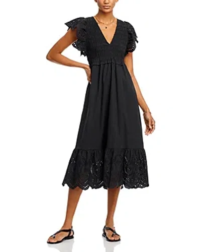 Rails Clementine Eyelet Trim Midi Dress In Black Eyelet