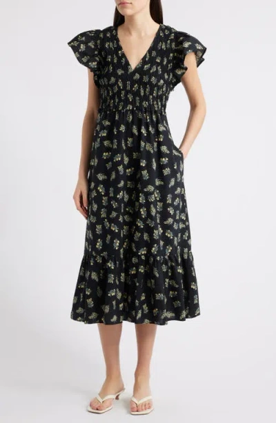 Rails Clementine Floral Smocked Cotton Midi Dress In Dark Amaryllis