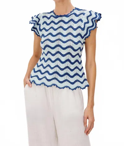 Rails Coen Flared Peekaboo Sleeves Knit Top In Azure Scallop In Blue
