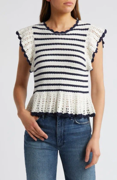 Rails Coen Ruffle Sleeve Peplum Cotton Sweater In Anadia Stripe