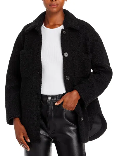 Rails Connie Womens Faux Sherpa Long Sleeves Teddy Coat In Black