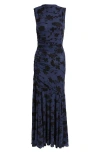 Rails Cosmos Floral Print Ruched Mesh Maxi Dress In Blue
