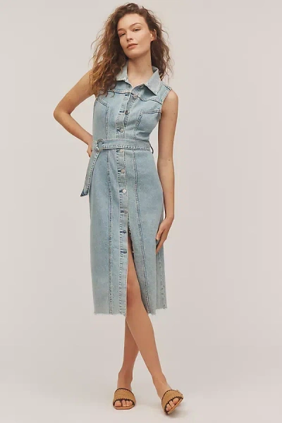 Rails Costa Sleeveless Belted Denim Midi Shirt Dress In Blue