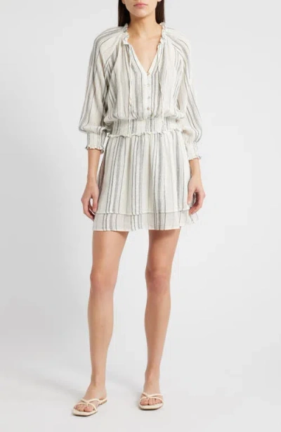 RAILS RAILS CRYSTAL STRIPE SMOCKED WAIST LINEN BLEND BLOUSON DRESS