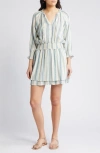 RAILS CRYSTAL STRIPE SMOCKED WAIST LINEN BLEND BLOUSON DRESS