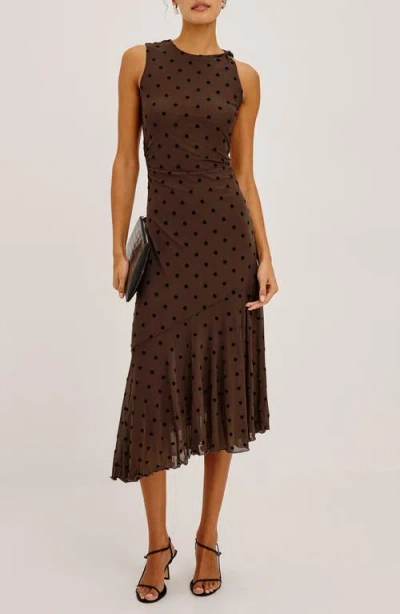 Rails Daija Polka Dot Sleeveless Asymmetric Midi Dress In Brown