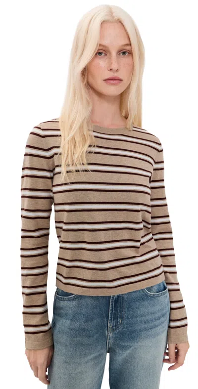 Rails Davie Knit Long Sleeve Tee Heather Oat Stripe In Brown