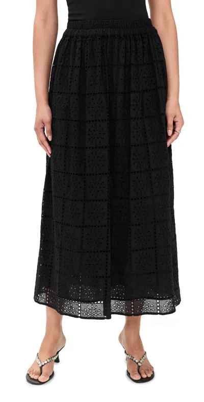 Rails Dax Maxi Skirt In Black Grid Embroidery In Brown
