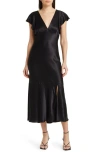 Rails Dina Short Sleeve Satin Midi Dress In Black