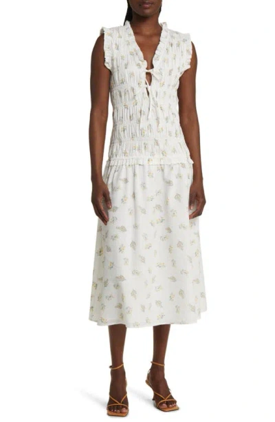 Rails Dion Floral Shirred Cotton Midi Dress In Amaryllis