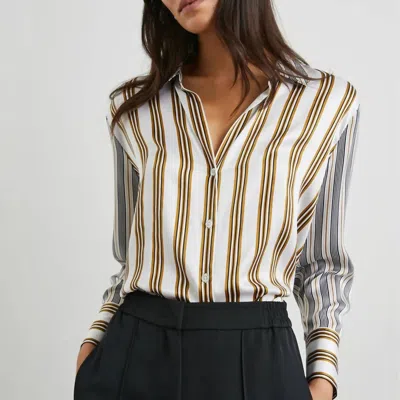 Rails Dorian Long Sleeve Button Down Silk Blouse In Bronze Mix Stripe In Multi