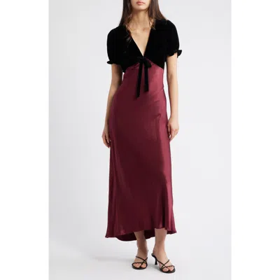 Rails Dory Velvet Shrug Satin Dress In Burgundy