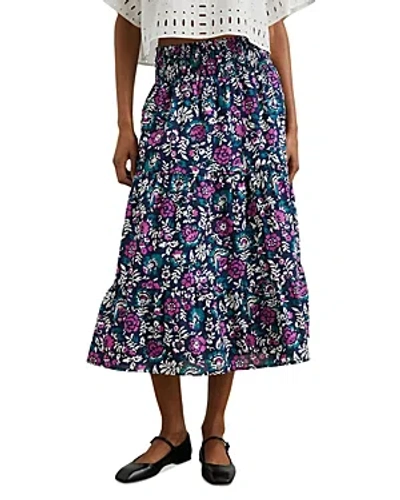 Rails Edina Floral Tiered Cotton Midi Skirt In Woodblock Floral