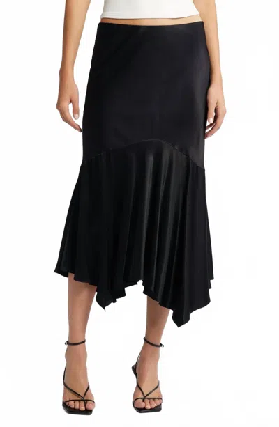 Rails Edwina Asymmetric Satin Midi Skirt In Black