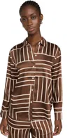 Rails Line Art Elias Satin Button-front Shirt In Brown Line Art
