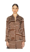 Rails Line Art Elias Satin Button-front Shirt In Brown Line Art